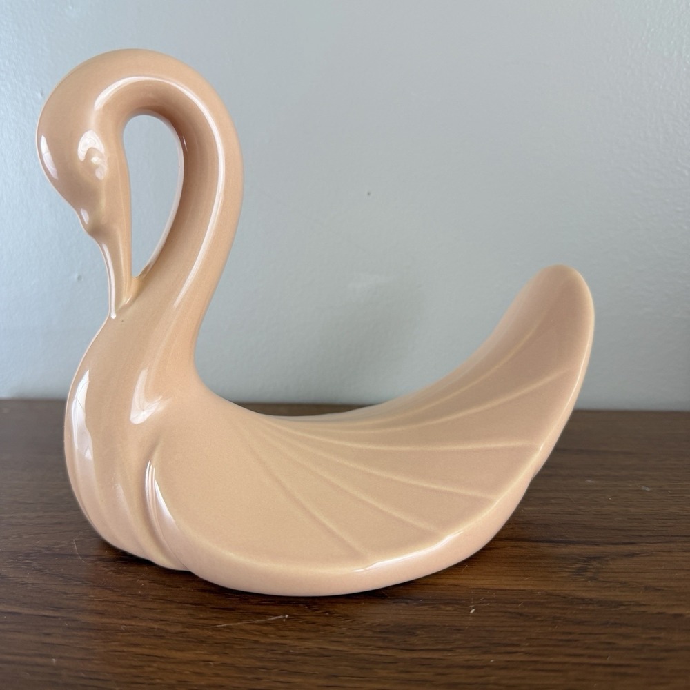 Vintage Pink Ceramic Swan Washcloth Holder Bathroom Vanity Decor